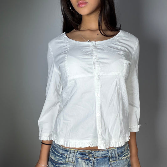 Vintage 90’s Romantic White Ruffle Trim Top (M)