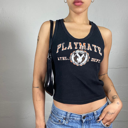 Vintage 2000's Playboy Sporty Black Cropped Playmate Typography Print Tank Top (S)