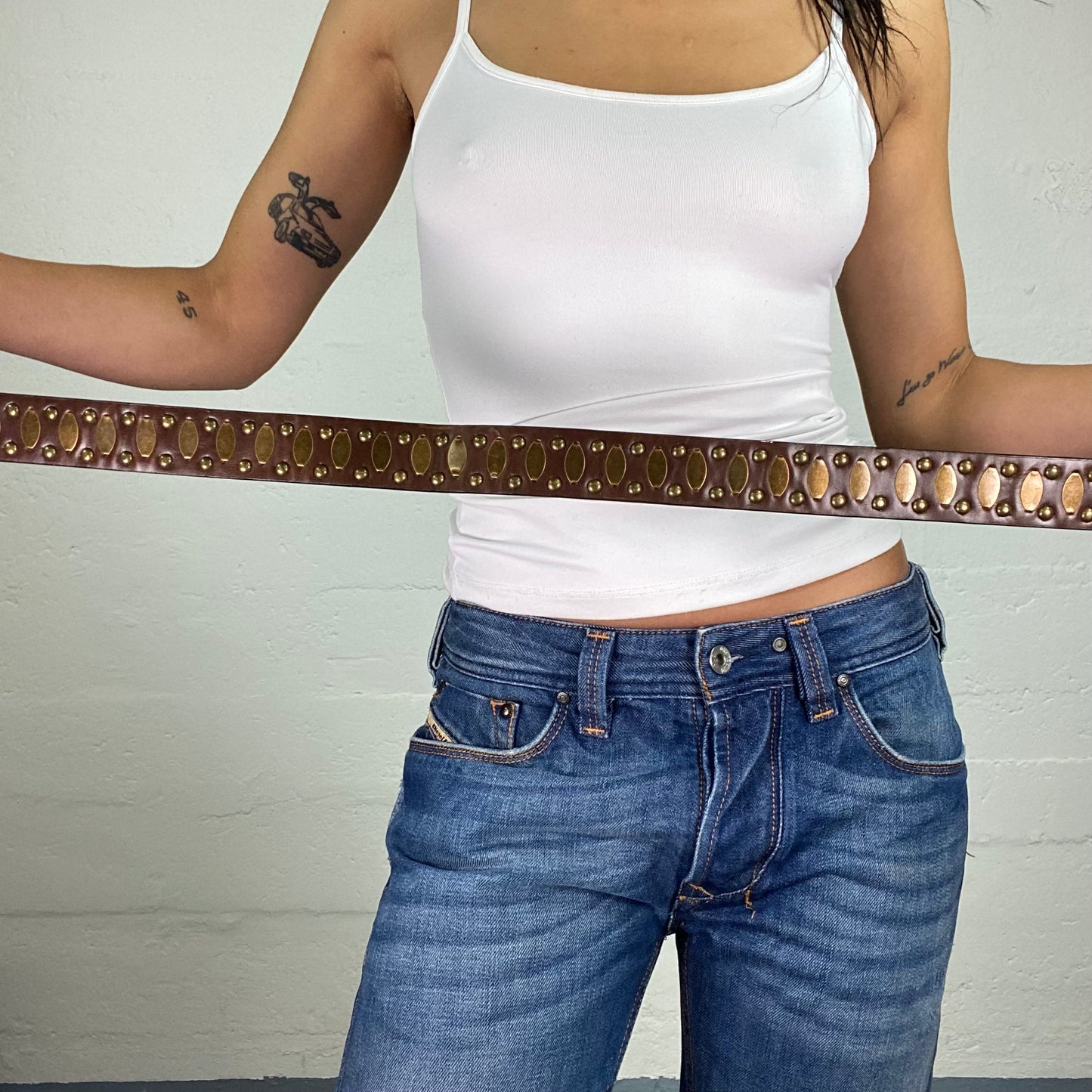 Vintage 2000's Boho Girl Brown Belt with Golden Metal Decoration