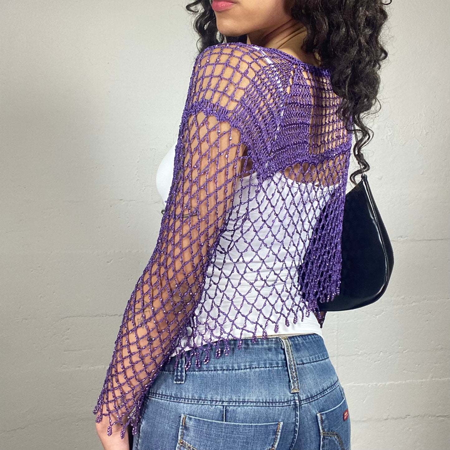 Vintage 2000's Casual Purple Fishnet Effect Bolero (S)