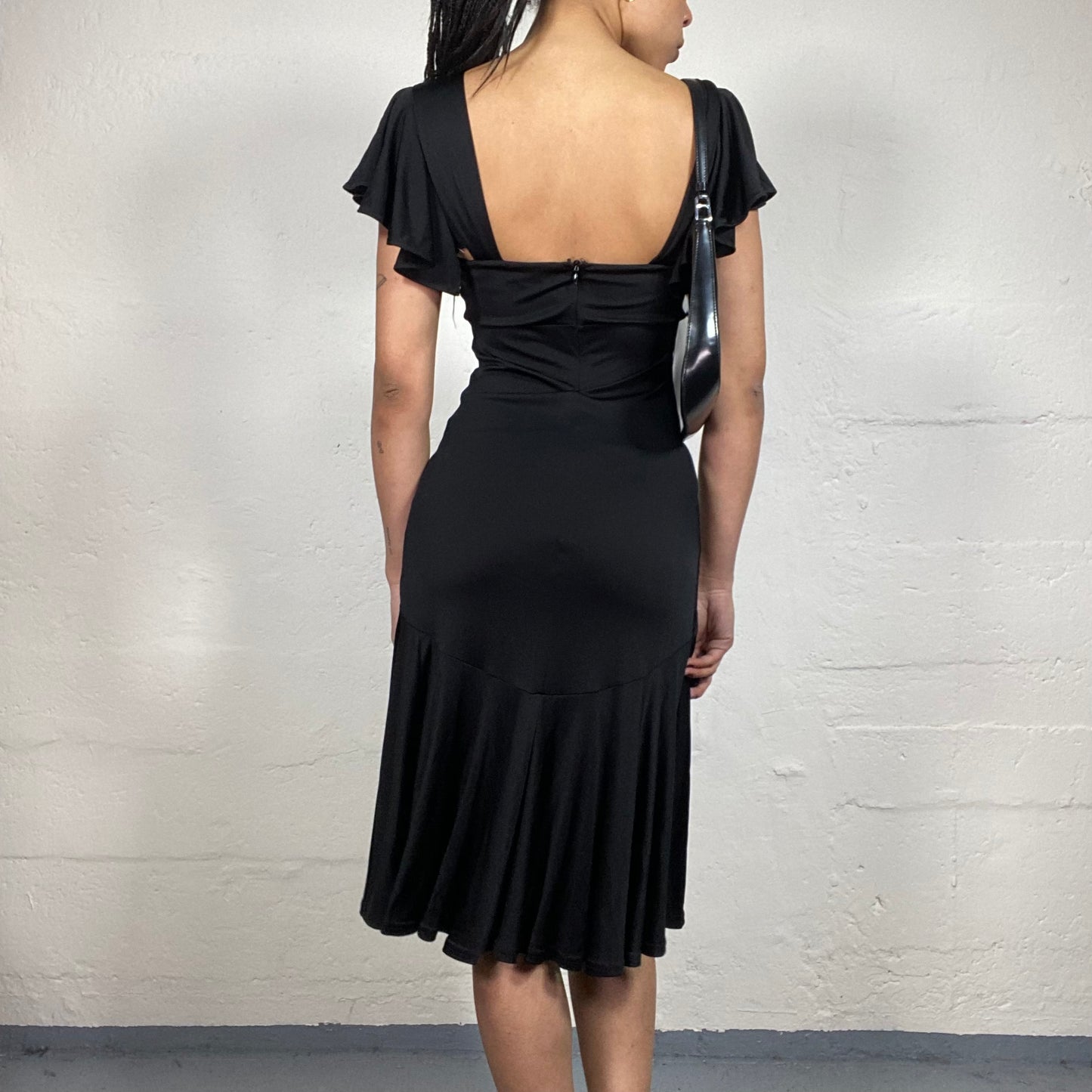 Vintage 2000's Michael Kors Classy Black Midi Dress with Draped Short Sleeves (S)