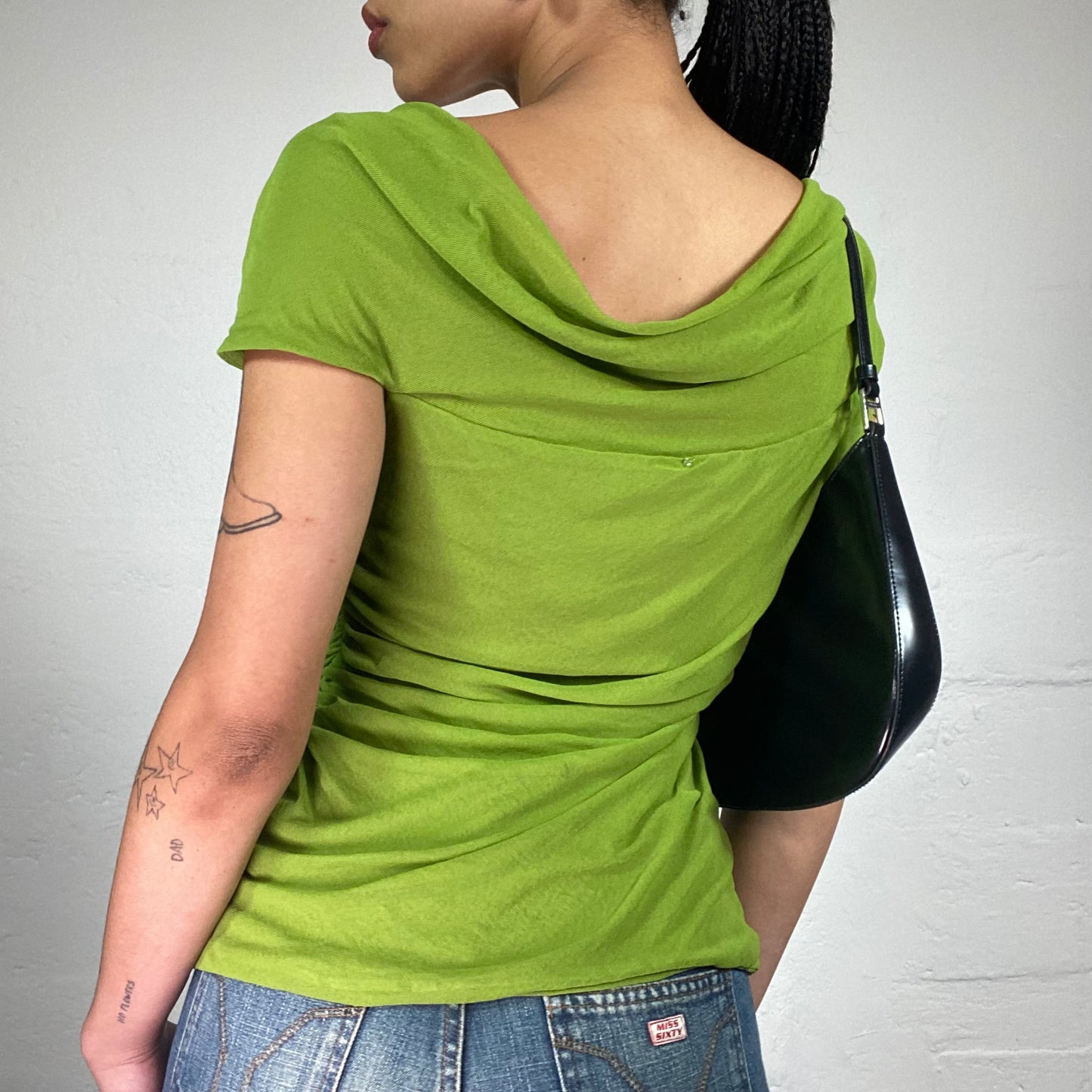 Vintage 2000's Max Mara Summer Girl Green Draped Off Shoulder Top (XL)