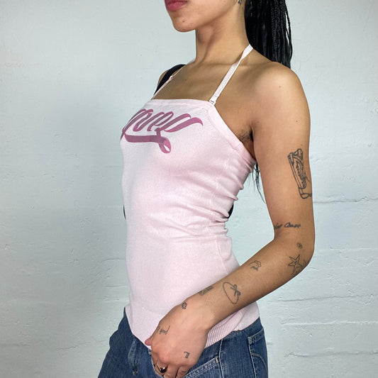 Vintage 2000's Guess Soft Girl Baby Pink Tube Cut Neckholder Typography Print Top (S)