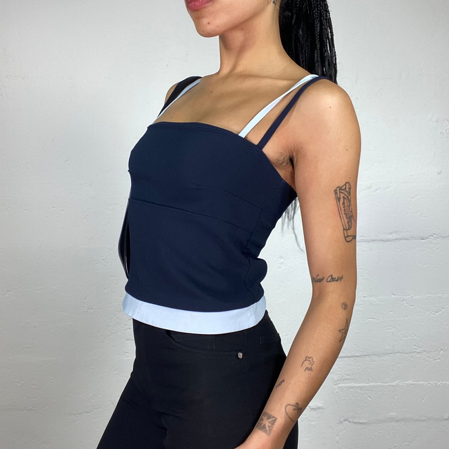 Vintage 2000's Downtown Girl Navy and Baby Blue 2-Layered Cami Top (S)