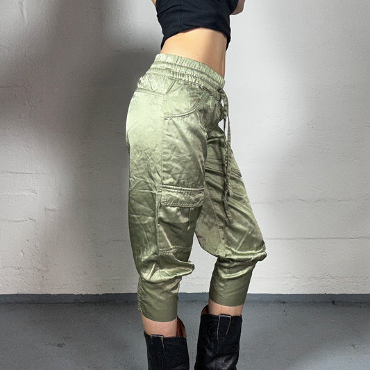 Vintage 2000's Hip-Hop Girl Green Sheer Cargo Pants with Pockets (S)