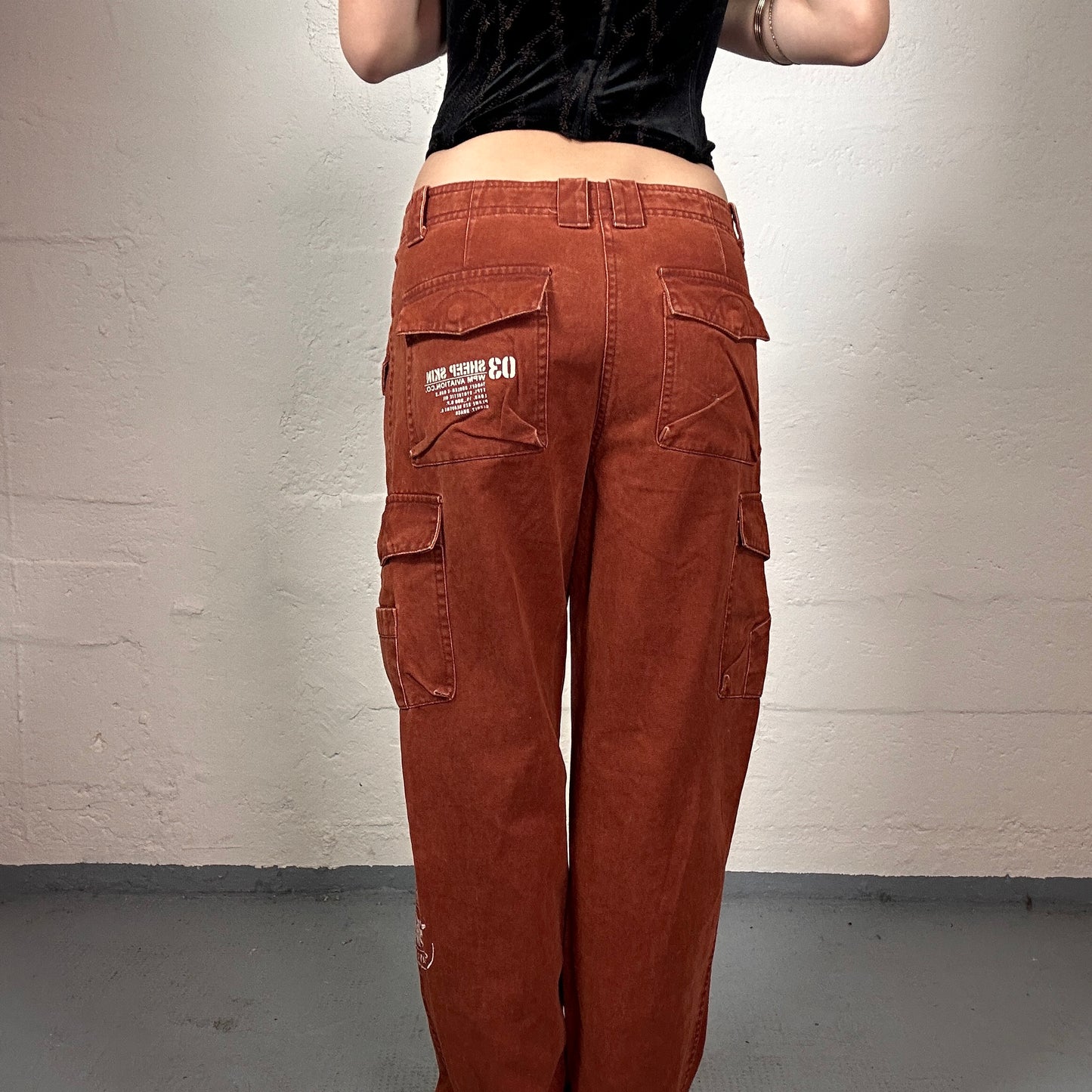 Vintage 2000's Skater Girl Dirty Orange Baggy Cargo Denim Pants (S)