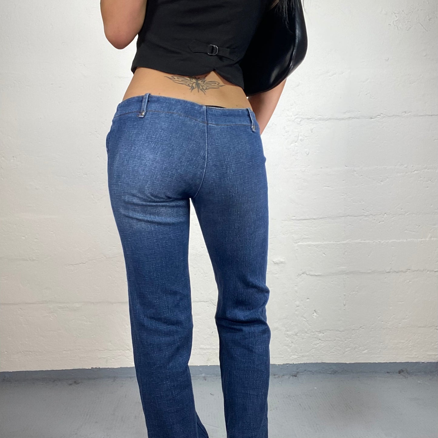 Vintage 2000's Downtown Girl Blue Denim Bootcut Low Waisted Jeans (M)