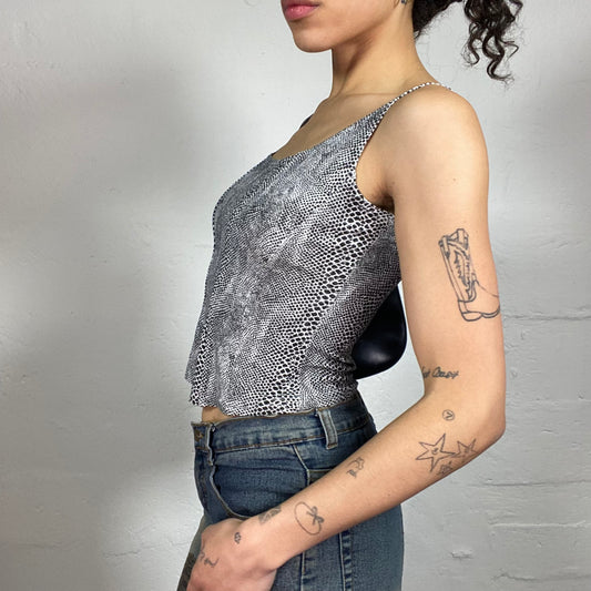 Vintage 2000's Downtown Girl Grey Tank Top with Black Snake Skin Print (S)
