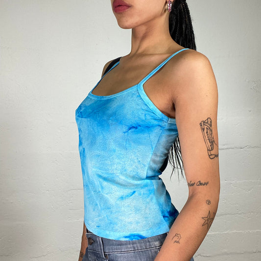Vintage 2000's Summer Girl Poolwater Blue Jersey Tie Dye Cami Top (S)