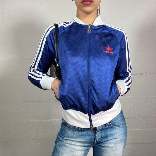 Vintage 2000’s Archive Adidas Sheer Midnight Blue Zipper with White Details and Red Logo (S)