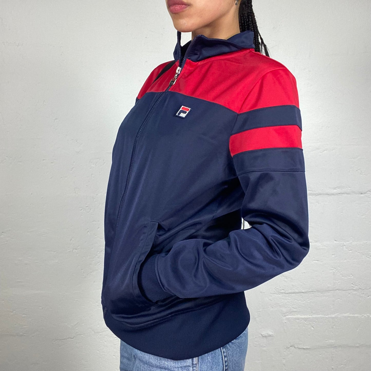 Vintage 2000's Archive Fila Sporty Blue and Red Zip Up Windbreaker Jacket (M)