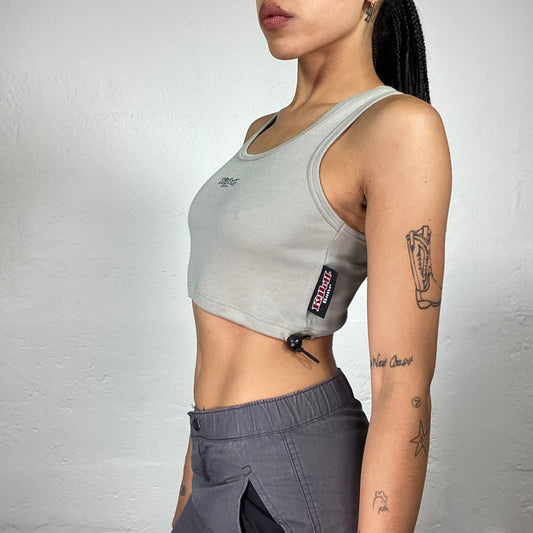 Vintage 2000's Sporty Light Warm Grey Cropped Tank Top with Killah Typo Embroidery (S)