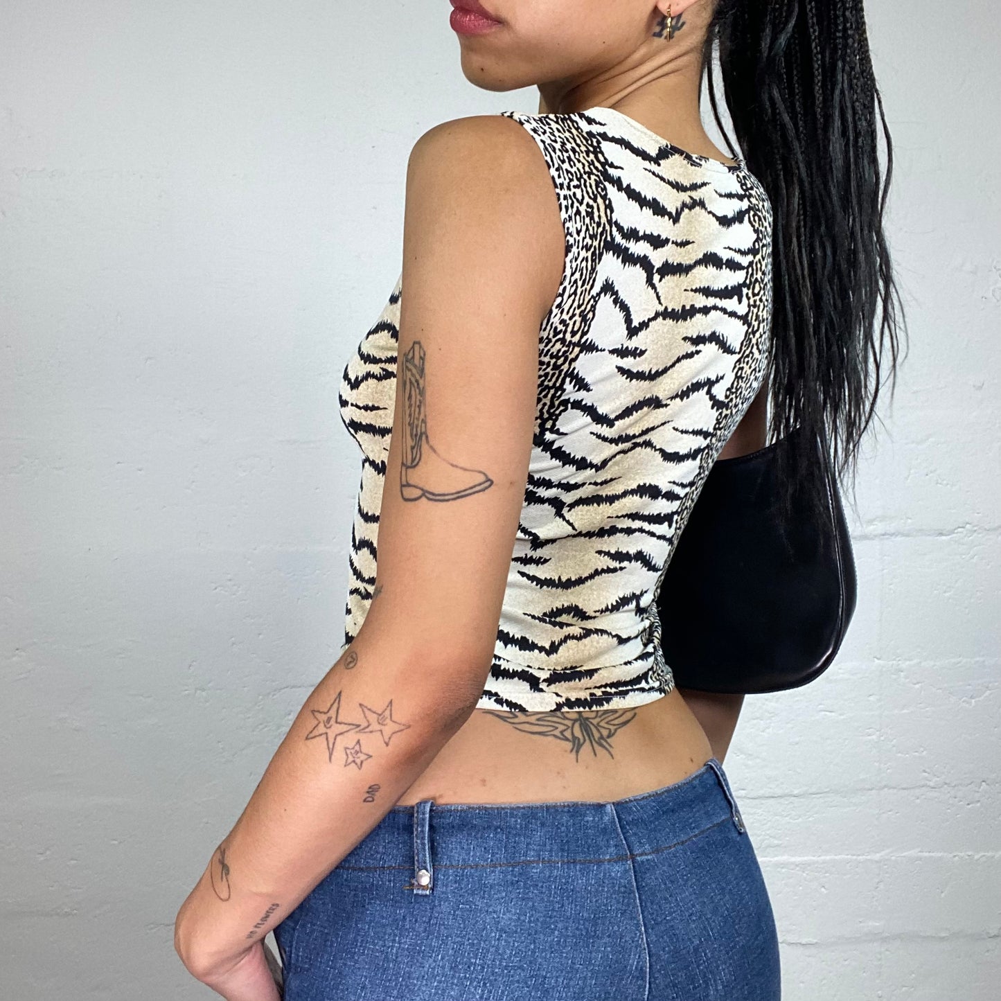 Vintage 2000's Cheetah Girl Beige and Black Animal Printed Tank Top (S)