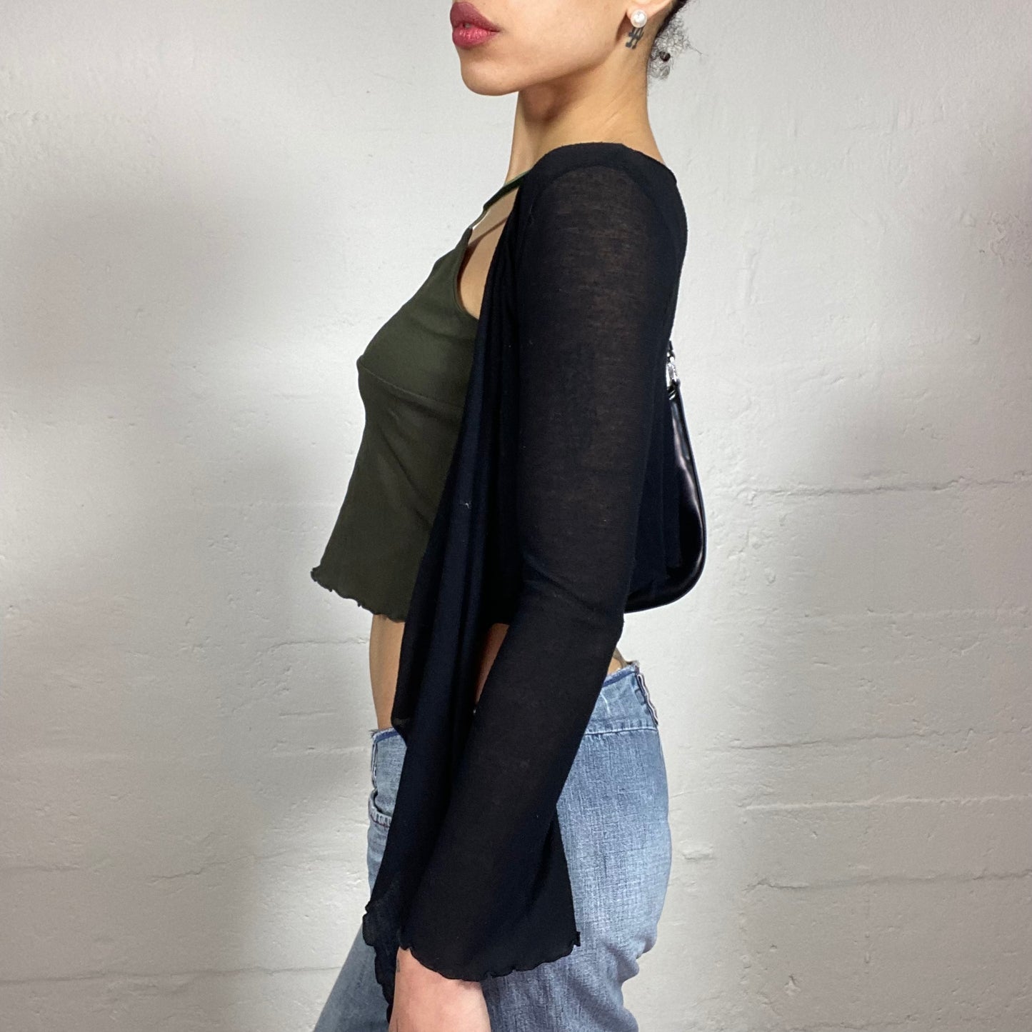 Vintage 2000's Romantic Black Mini Summer Cardigan (S)
