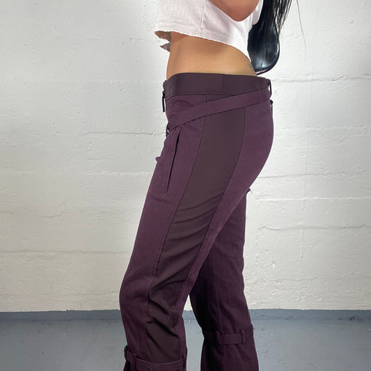Vintage 2000's Biker Girl Deep Purple Zip Up Cropped Pants with Belt Details (L)