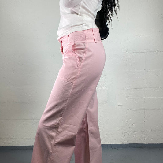Vintage 2000's Soft Girl Summer Baby Pink Low Rise Wide Leg Linen Pants