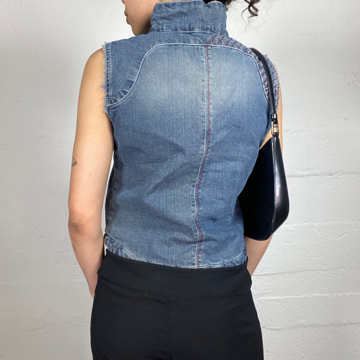 Vintage 2000's Downtown Girl Classic Blue High Neck Zip Up Vest (M)
