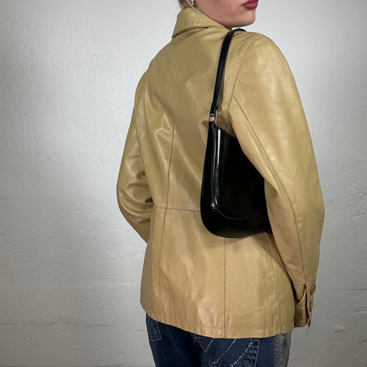 Vintage 2000's Cowgirl Sand Colour Leather Blazer Cut Button Up Jacket (S)
