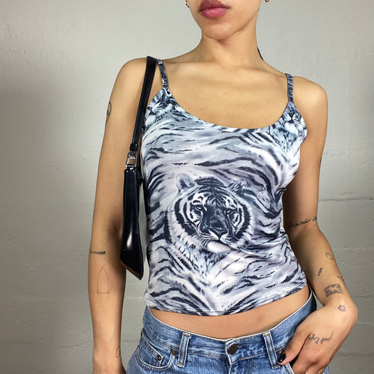 Vintage 2000's Hip-Hop Blue and Grey Tiger Print Cami Top (S)