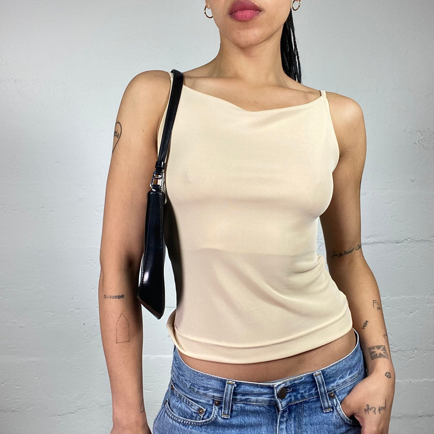 Vintage 2000's Skater Girl Beige Mini Cropped Cami Top (S)