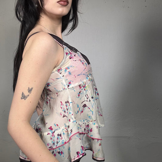 Vintage 90’s Coquette Beige Chiffon Ruffled Top (XS)