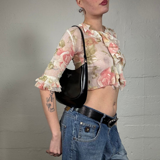 Vintage 2000's Matilda Djerf Inspired Floral Bolero Top with Frills (S)