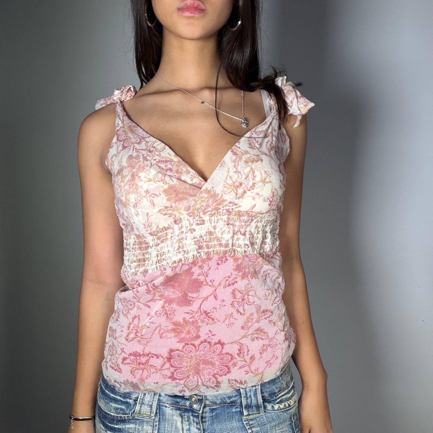 Vintage 90’s Coquette Pink Floral Print Top (M)