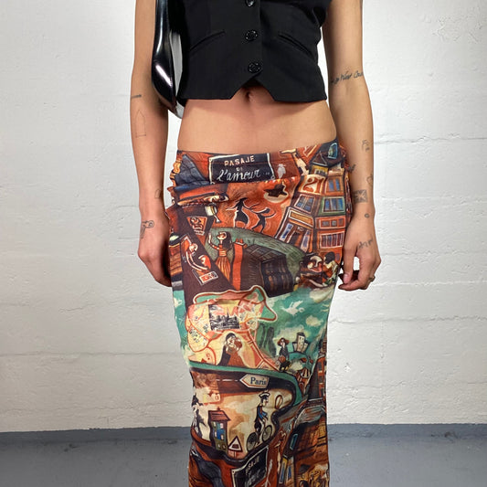 Vintage 2000's Cowgirl Brown Toned Multiple Prints Summer Maxi Skirt (S)