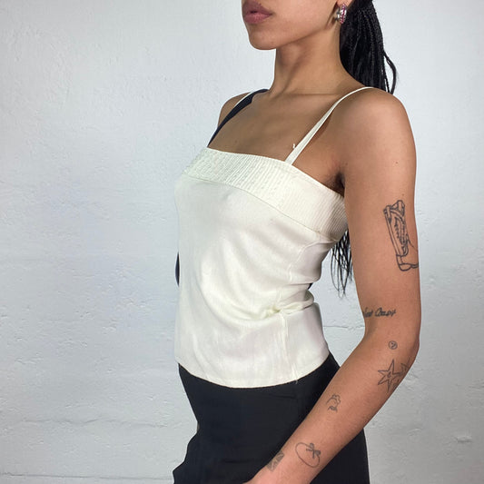Vintage 2000’s Soft Girl Ivory Jersey Knitted Effect Cami Top (L)