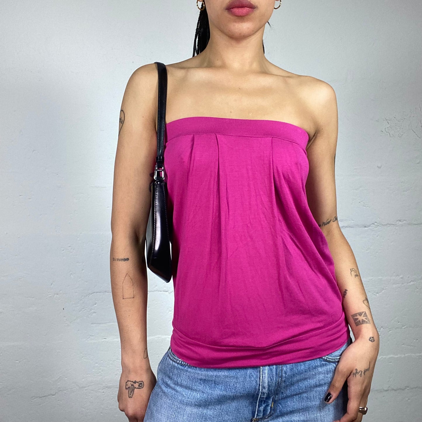 Vintage 2000's Glam Fuchsia Pink Draped Tube Top (S)
