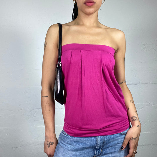 Vintage 2000's Glam Fuchsia Pink Draped Tube Top (S)