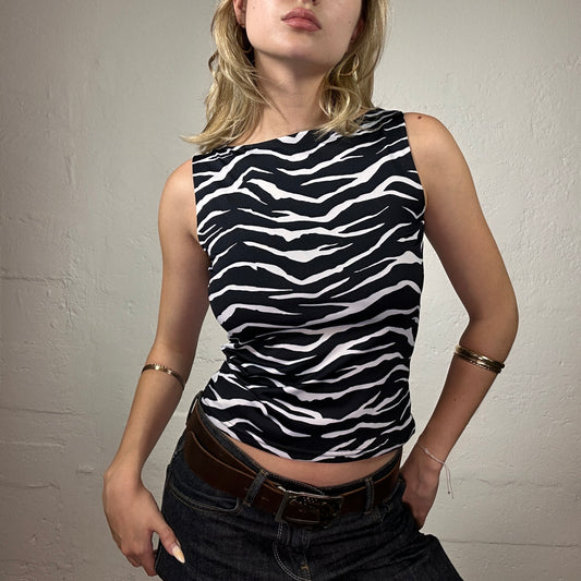 Vintage 2000's Downtown Girl Zebra B&W Print Tank Top (M)