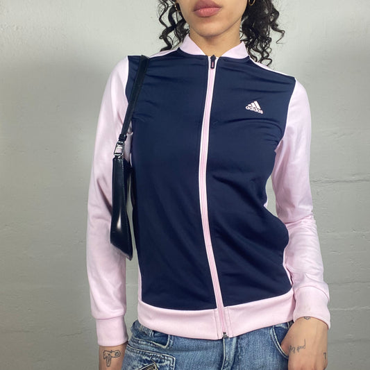 Vintage 2000's Archive Adidas Sporty Baby Pink and Navy Blue Zip Up Pullover (S)