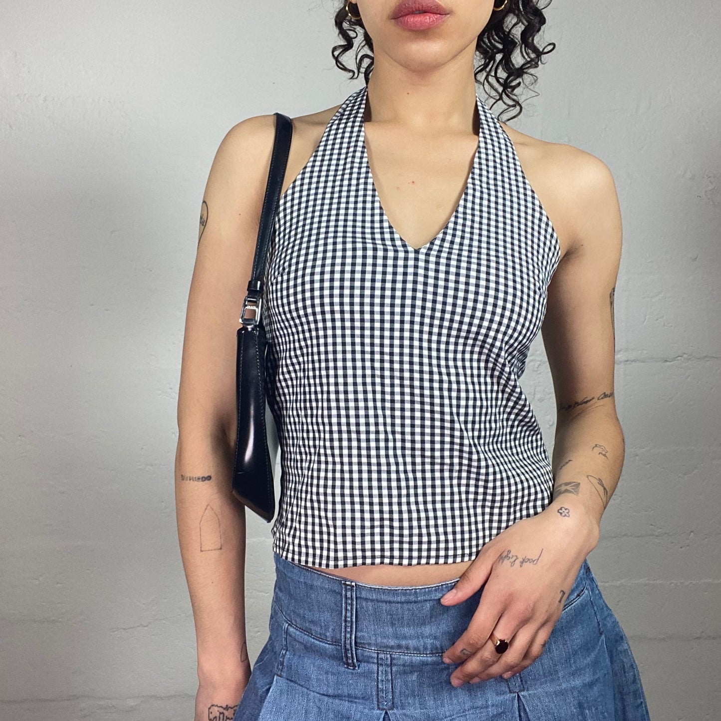 Vintage 2000's Coquette Black and White Checkered Neckholder Top (M)