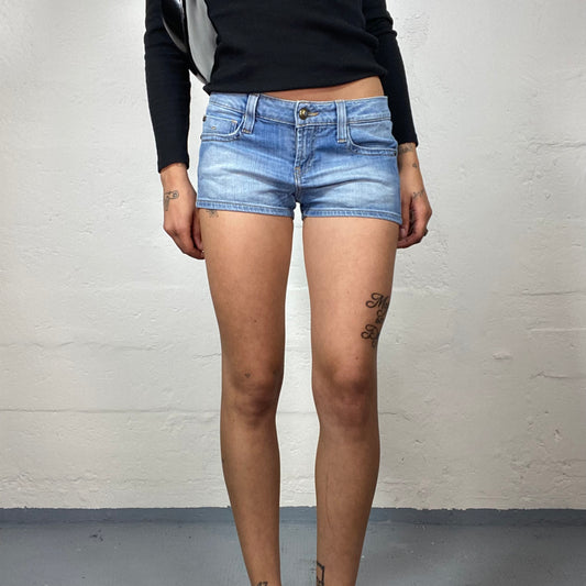 Vintage 2000's Downtown Girl Blue Light Denim Micro Classic Shorts (S)