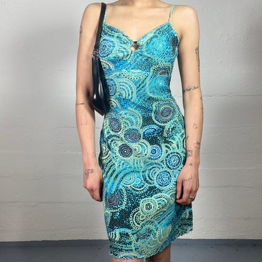 Vintage 2000's Summer Beachwear Blue Printed Cami Dress (S)