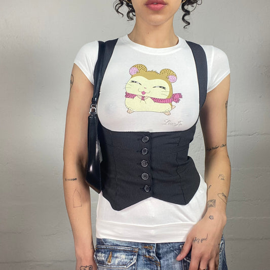 Vintage 2000's Office Girl Black Striped Button Up Vest (S)