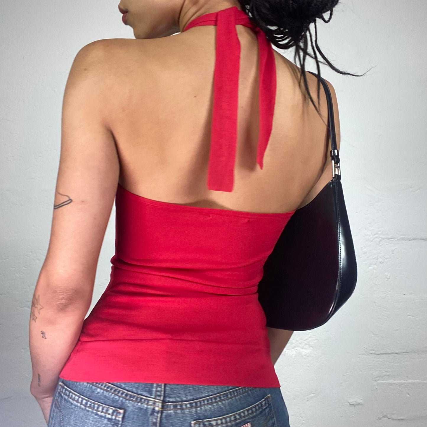 Vintage 2000's Guess Romantic Classy Red Knot Neckholder Top with Mini Rhinestone Detail (S)