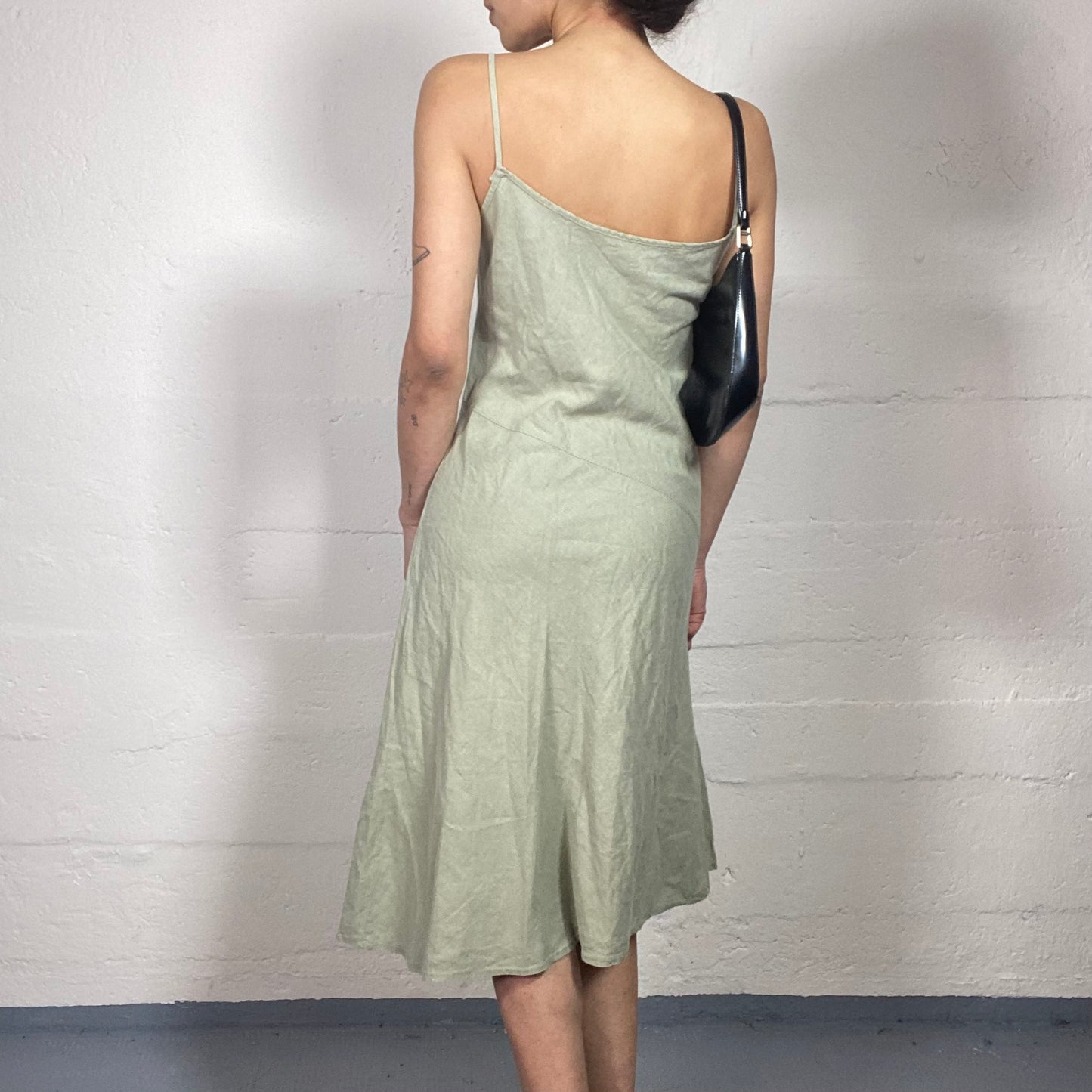 Vintage 2000's Summer Light Linen Green Cami Dress (S)