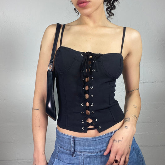 Vintage 2000's Grungy Clack Slim Fitted Cami Top with Lacing Up Detail (S)