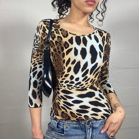 Vintage 2000's Cheetah Girl Longsleeve 3/4 Sleeve Top with Animal Print (S)