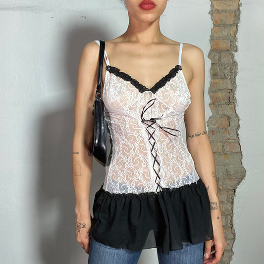 Vintage 2000's Lingerie Black and White Lace Cami Dress Top (S/M)