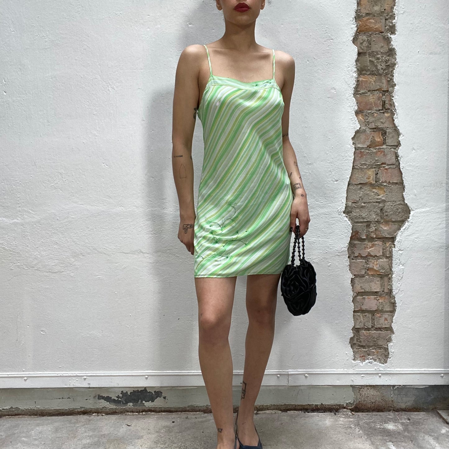 Vintage 2000's Summer Green Striped Cami Dress (S/M)