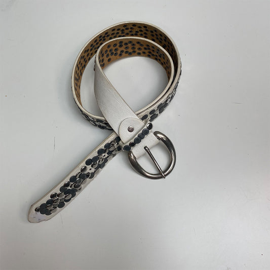 Vintage 2000's Grunge White Belt with Silver and Gold Studs