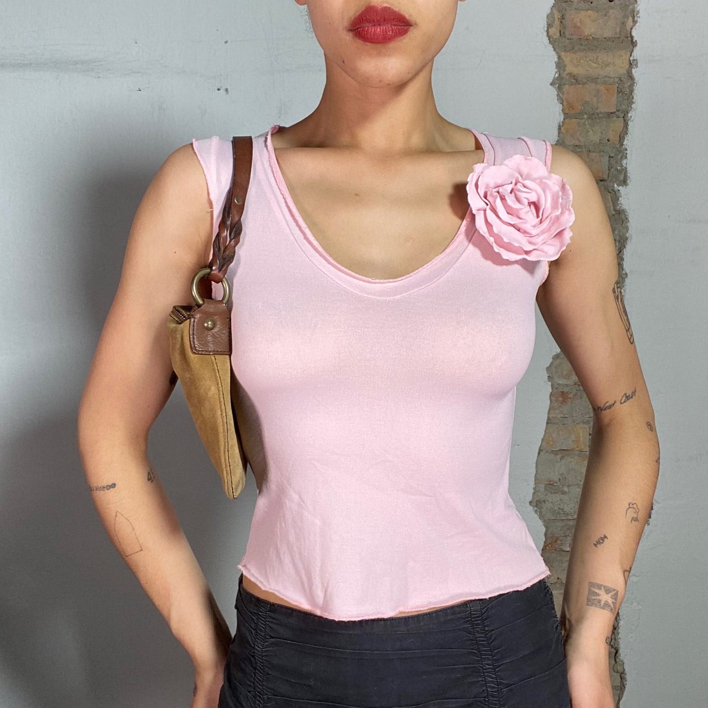 Vintage 90's Soft Girl Baby Pink Shirt with Flower Detail (S)