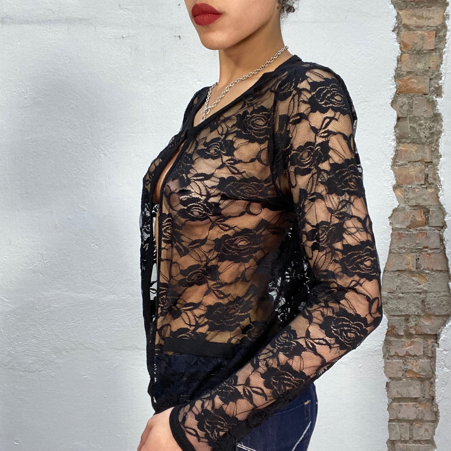 Vintage 2000's Ballet Black Lace Cardigan Top (S)