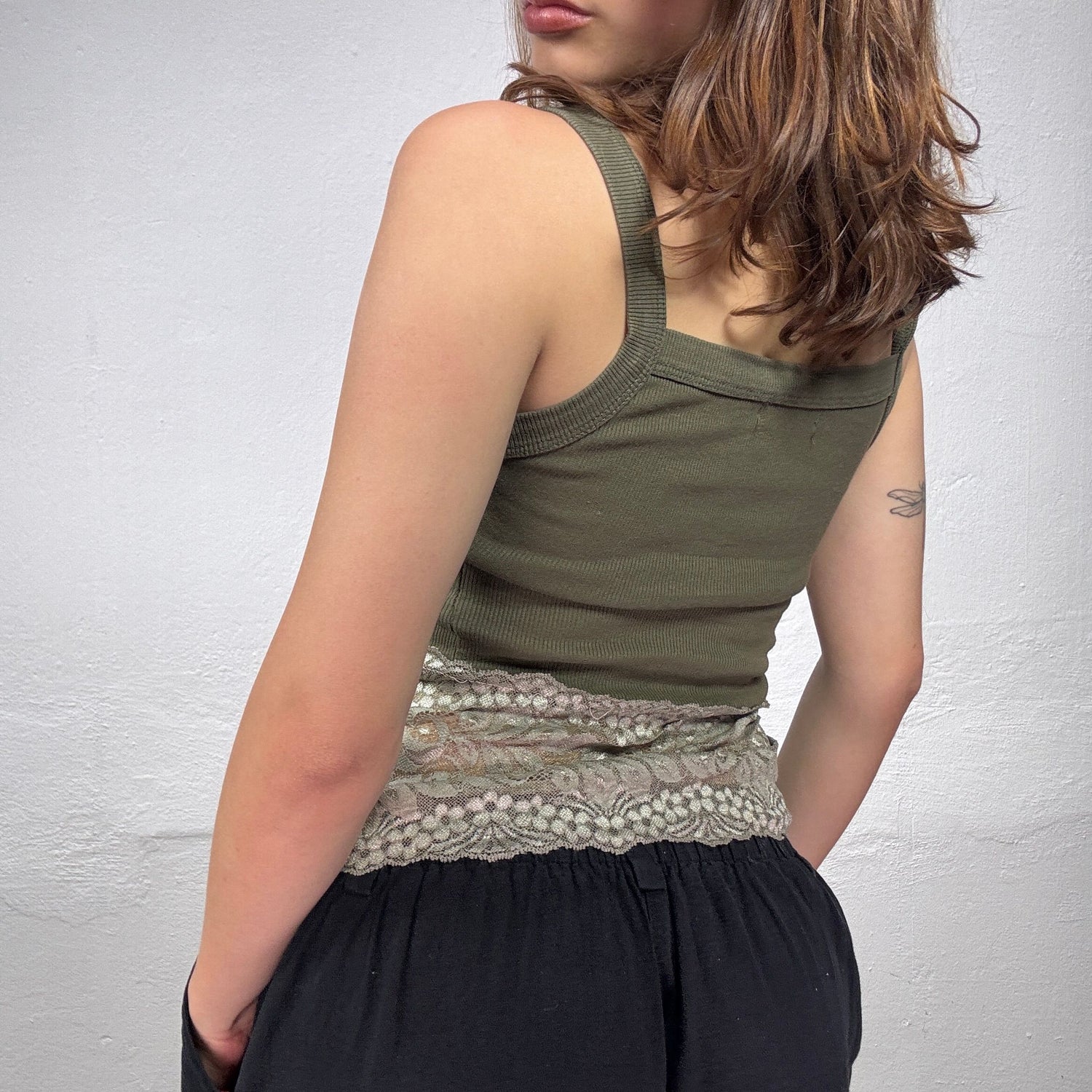 Vintage 90's X-Girl Punk Olive Green Camisole Top with Pink
