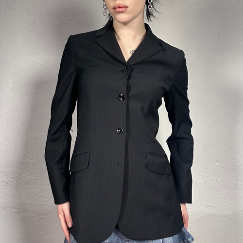 〔Vintage〕90s Black navy Simple suit デカ襟 Vintage〕90s Black navy Simple suit デカ襟