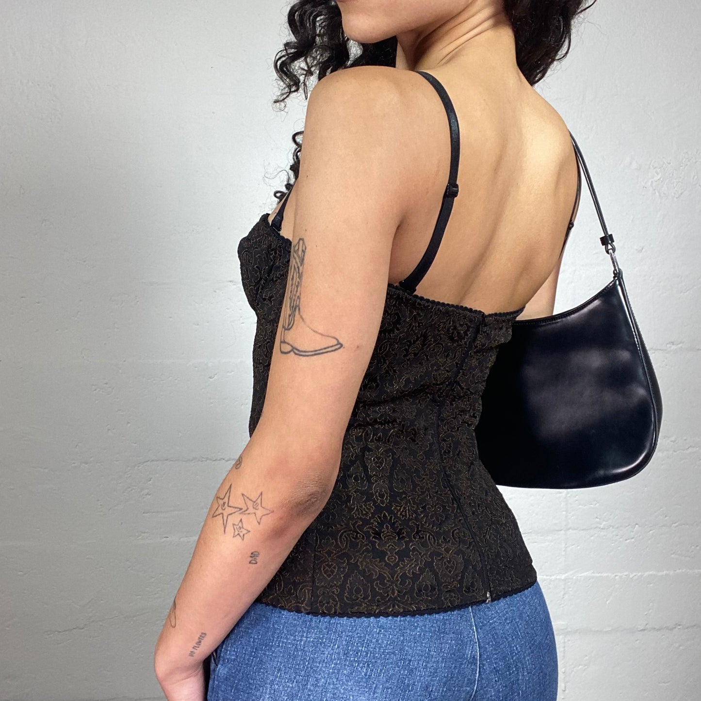 Vintage 2000's Classy Brown Baroque Satin Printed Corset Top (M)