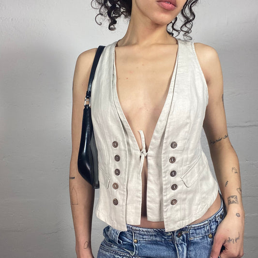Vintage 2000's Downtown Girl Beige Double Closing Vest (M)